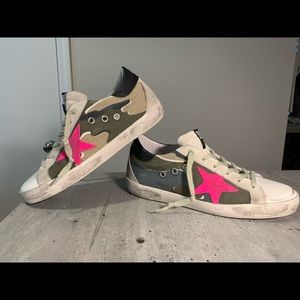 Golden Goose Superstar, Size 7, Camo canvas,hot pink star